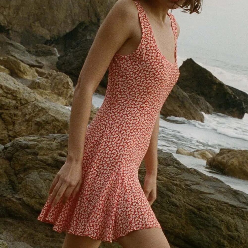 Doen Porto Floral Viscose Sleeveless A Line Mini Dress Orange Hillside Bloom - Picture 2 of 13